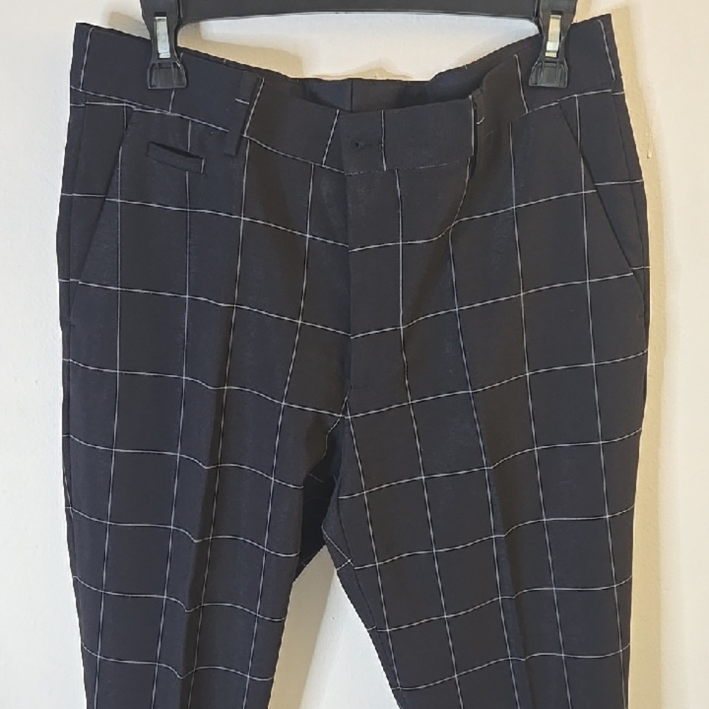Zara Men's Navy Windowpane Dress Pants